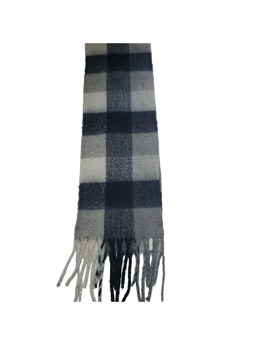 FRYE & Co. Black White Checked Fringe Warm Fuzzy Soft Cozy Knit Scarf 80 x 27 - Picture 2 of 6